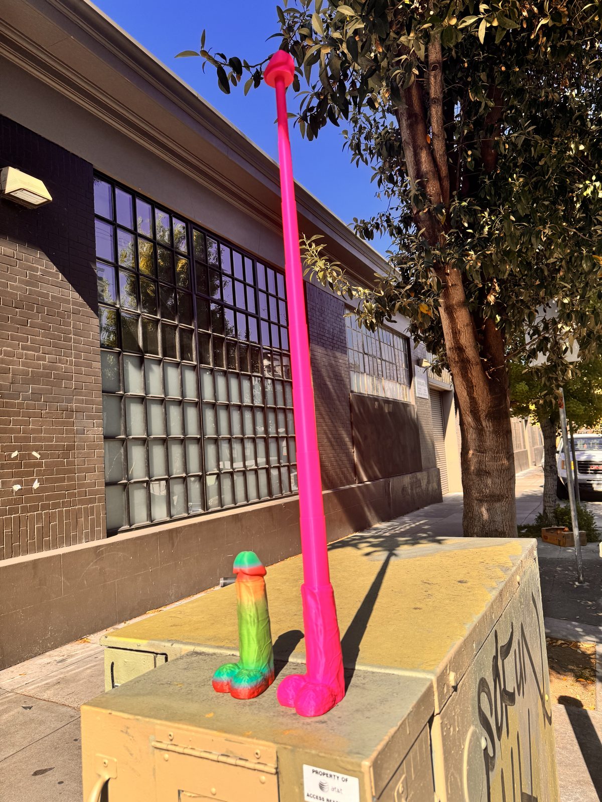 Tall pink Dickstendo outside